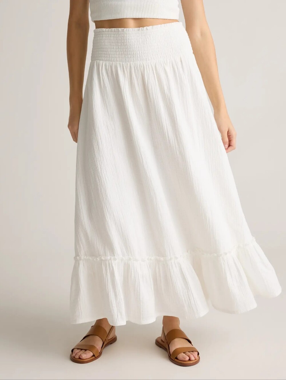 Quince 100% Organic Gauze White Maxi Ruffle-Hem Skirt Lined Size Small NEW Never